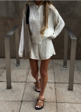 Stylish Openwork Crochet Knit V-Neck Cardigan & Shorts Set