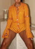 Stylish Single Breasted Striped Knit Two Piece