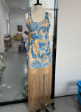 2026 New Resort Style Tassel Print Sundress