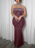 Stylish Rhinestone-Embellished Sleeveless Slim-Fit Evening Gown