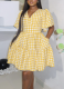 Stylish V-Neck Waist-Cinching Plaid Pleated Dress