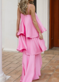 New Satin Strappy Tiered Loose-Fit Vacation Dress