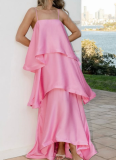 New Satin Strappy Tiered Loose-Fit Vacation Dress