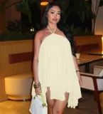 Sexy Loose-Fit Strappy Mesh Dress Backless Low-Cut and Tie-Detail