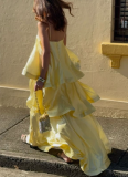 New Satin Strappy Tiered Loose-Fit Vacation Dress