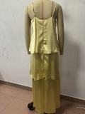 New Satin Strappy Tiered Loose-Fit Vacation Dress