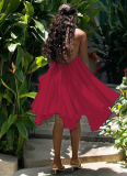 Sexy Loose-Fit Strappy Mesh Dress Backless Low-Cut and Tie-Detail