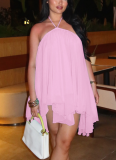 Sexy Loose-Fit Strappy Mesh Dress Backless Low-Cut and Tie-Detail