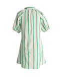 Stylish V-Neck Striped A-Line Dress With Puff Sleeves — Loose-Fitting and Slimming