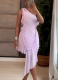 Stylish One-Shoulder Ruffled Asymmetrical Solid-Color Dress