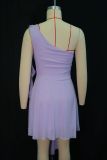 Stylish One-Shoulder Ruffled Asymmetrical Solid-Color Dress