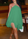 Sexy Loose-Fit Strappy Mesh Dress Backless Low-Cut and Tie-Detail
