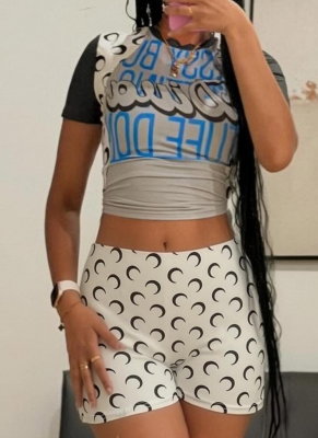 Casual Printed Color-Block Short-Sleeve Shirt & Shorts Set
