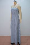 Stylish Strapless Sleeveless Striped Waist-Cinching Slim-Fit Dress