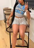 Casual Printed Color-Block Short-Sleeve Shirt & Shorts Set