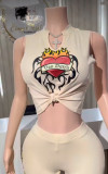 Stylish V-Neck Printed Sleeveless Top & Slimming Butt-Lifting Trousers Set