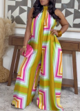 Casual Strappy Sleeveless Loose-Fit Printed Wide-Leg Jumpsuit