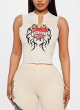 Stylish V-Neck Printed Sleeveless Top & Slimming Butt-Lifting Trousers Set