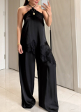Stylish Lace-Paneled Jumpsuit With Asymmetrical Hem and Strappy Back