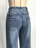 Stylish High-Waisted Wide-Leg Jeans With Split Hems and Vintage-Style Buttons