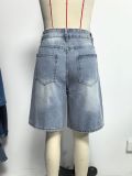 New Vintage Distressed High-Waisted Loose-Fit Denim Shorts