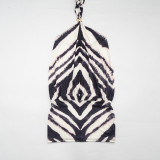 New Zebra-Print Halter Mini Dress With Gold Ring Detail and Open Back