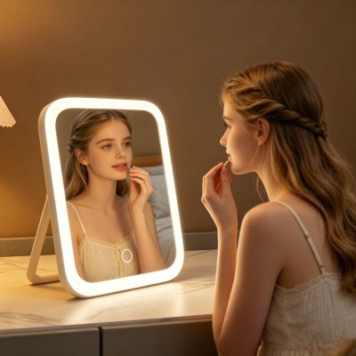 Free Shipping: LED Smart Portable Makeup Mirror (Built-in Lighting) — Desktop Vanity Model. An ideal choice for students' hair care and beauty routines, and a perfect decorative accent for the bedroom. Free Shipping.
