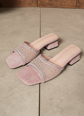 New Square-Toe Chunky-Heel Open-Toe Mesh Slide Sandals