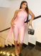 Summer Women's Jumpsuit: Sexy  Hot Girl  Style, Halter Neck with Flowing Ties, Deep Open Back, 3/4-Length