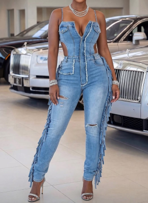 Stylish & Sexy High-Stretch Strappy Jumpsuit with Tassels [Adjustable Straps]