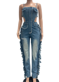 Stylish & Sexy High-Stretch Strappy Jumpsuit with Tassels [Adjustable Straps]