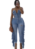 Stylish & Sexy High-Stretch Strappy Jumpsuit with Tassels [Adjustable Straps]
