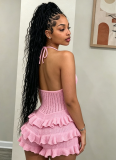 New Hand-Knitted Halter-Neck Cutout Romper with Ruffle Detail and Tie-Back Closure
