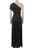 Stylish Women's Sexy Sleeveless Asymmetric Neckline Slim-Fit Slit Dress