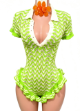 New Hand-Crocheted Knit Romper With Lettuce-Edge Fold-Over Collar