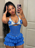 New Hand-Knitted Halter-Neck Cutout Romper with Ruffle Detail and Tie-Back Closure