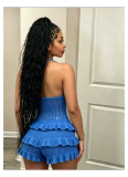 New Hand-Knitted Halter-Neck Cutout Romper with Ruffle Detail and Tie-Back Closure
