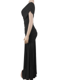 Stylish Women's Sexy Sleeveless Asymmetric Neckline Slim-Fit Slit Dress