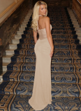 New Summer Sexy Halter-Neck Gown with Lace-Up Detail, Flowing Ribbons, and Mesh Paneling