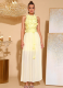 Sexy Sleeveless Mesh Dress with Yellow Color-Blocking and 3D Floral Appliqués
