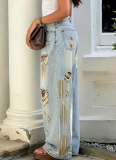 2026 New Light-Wash Distressed Jeans With Rips and Stained/Aged Details