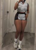 2026 Stylish Striped Half-Zip Sleeveless Top and Shorts Two-Piece Set With Panel Detailing