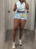 2026 Stylish Striped Half-Zip Sleeveless Top and Shorts Two-Piece Set With Panel Detailing