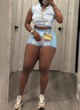 2026 Stylish Striped Half-Zip Sleeveless Top and Shorts Two-Piece Set With Panel Detailing