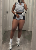 2026 Stylish Striped Half-Zip Sleeveless Top and Shorts Two-Piece Set With Panel Detailing
