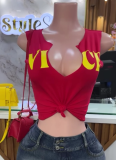 Sexy Letter-print U-neck Sleeveless Stretchy Slim-fit Cropped Tank Top