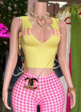 Sexy Letter-print U-neck Sleeveless Stretchy Slim-fit Cropped Tank Top