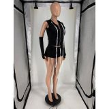 Sexy Solid-Color Casual Two-Piece Set Zippered Long-Sleeve Top and Athletic Shorts