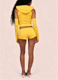 Sexy Solid-Color Casual Two-Piece Set Zippered Long-Sleeve Top and Athletic Shorts