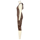 Sexy Lace-Up Backless Ruched Slim-Fit Leopard Print Jumpsuit